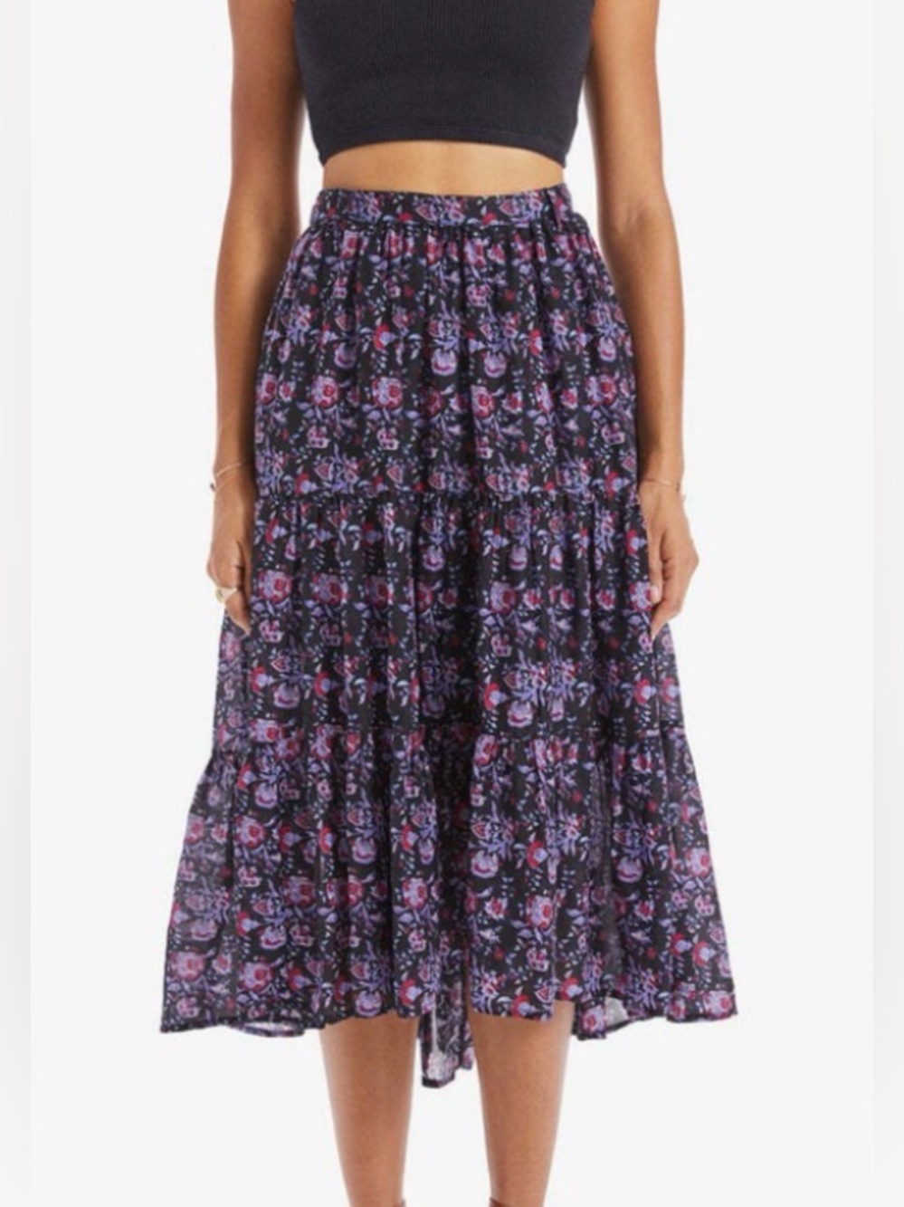 Xirena Size XS • Blue Pink Cotton Floral Midi Skirt.